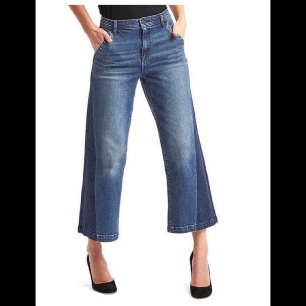 GAP Two-Tone Blue Cropped Wide-Leg Jeans